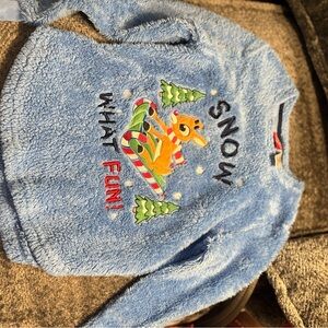 Blue Fuzzy Kids Top with Reindeer Design